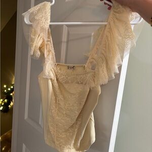 Free People Intimately Live it Up Cami Small Ivory Lace Top Ruffle Romantic